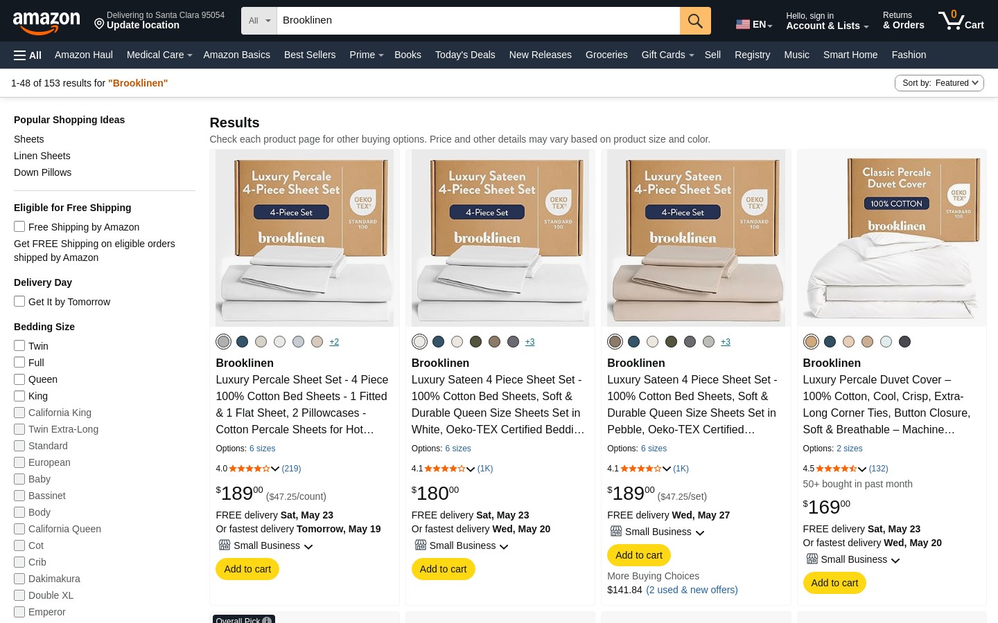 Brooklinen Amazon storefront